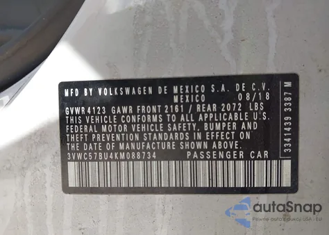 2019 Volkswagen Jetta 1.4T R-Line/1.4T S/1.4T Se from USA, damaged, VIN 3VWC57BU4KM088734